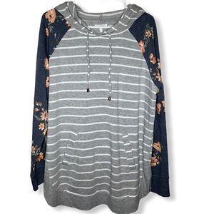 Maurices striped floral hooded tunic sweatshirt